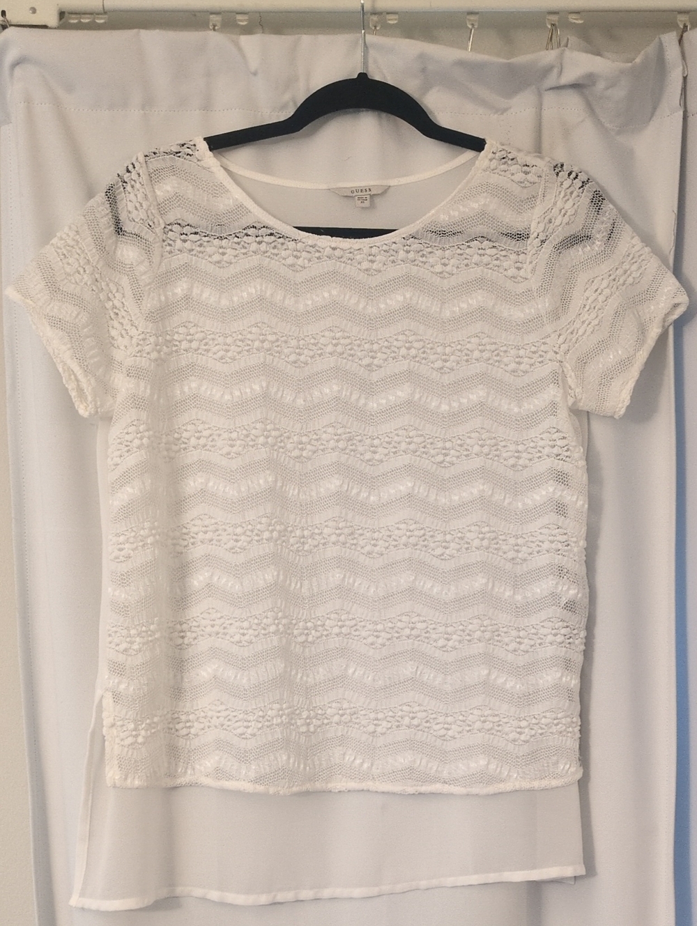 Guess White Lace Overlay Short Sleeve Top